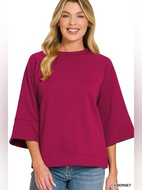 Zenana Scuba 3/4 Sleeve Pullover
